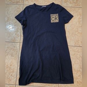 Calvin Klein Dark Blue T-Shirt Dress With Gold Stone LOGO SIZE XL